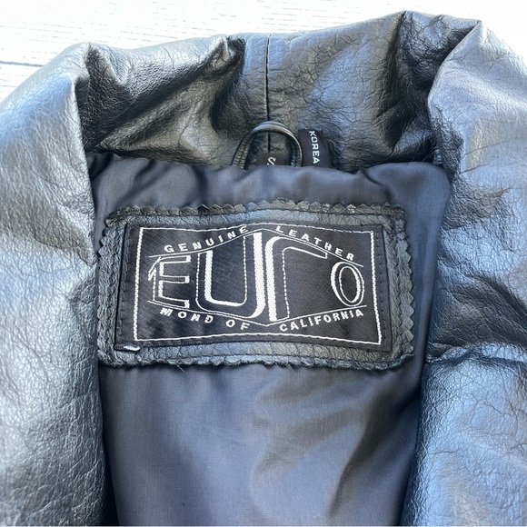 Rare Women’s Euro Mond Black Leather Jacket Boxy Bomber Leopard 80s Shoulder Pad - Picture 2 of 6